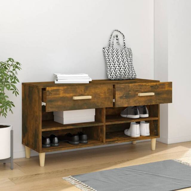 Berkfield Home Shoe Cabinet Smoked Oak 102x35x55 cm Engineered Wood in Brown - Size: 102 x 35 x 55 cm - image 1
