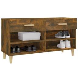 Berkfield Home Shoe Cabinet Smoked Oak 102x35x55 cm Engineered Wood in Brown - Size: 102 x 35 x 55 cm - thumbnail 4