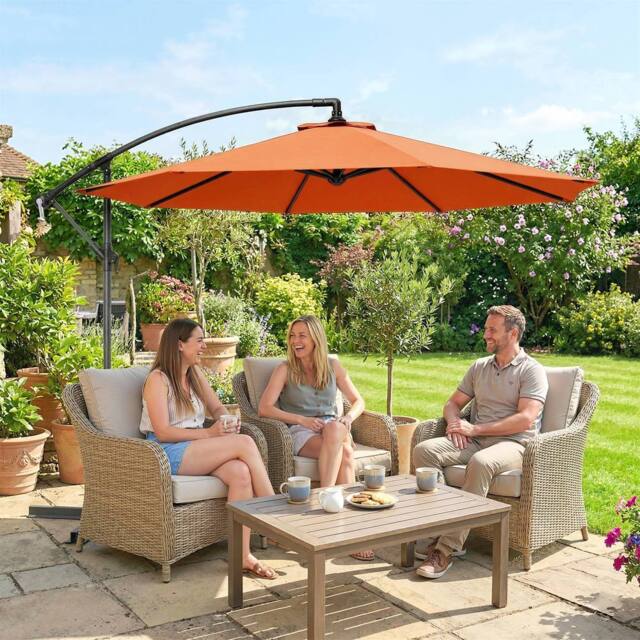 OUTSUNNY 3 m Cantilever Parasol, Offset Outdoor Umbrella with Crank Handle in Orange - Size: 3m x 3m - image 1