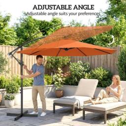 OUTSUNNY 3 m Cantilever Parasol, Offset Outdoor Umbrella with Crank Handle in Orange - Size: 3m x 3m - thumbnail 5
