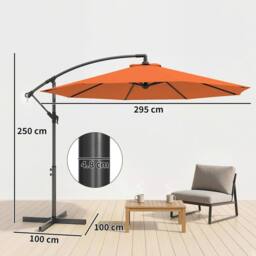 OUTSUNNY 3 m Cantilever Parasol, Offset Outdoor Umbrella with Crank Handle in Orange - Size: 3m x 3m - thumbnail 3