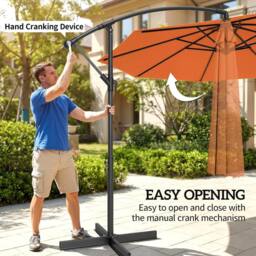 OUTSUNNY 3 m Cantilever Parasol, Offset Outdoor Umbrella with Crank Handle in Orange - Size: 3m x 3m - thumbnail 4