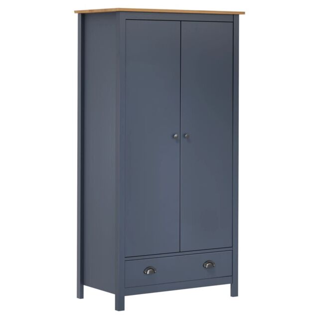 Berkfield Home 2-Door Wardrobe Hill Grey 89x50x170 cm Solid Pine Wood - Size: 89 x 50 x 170 cm - image 1