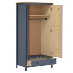 Berkfield Home 2-Door Wardrobe Hill Grey 89x50x170 cm Solid Pine Wood - Size: 89 x 50 x 170 cm - thumbnail 3