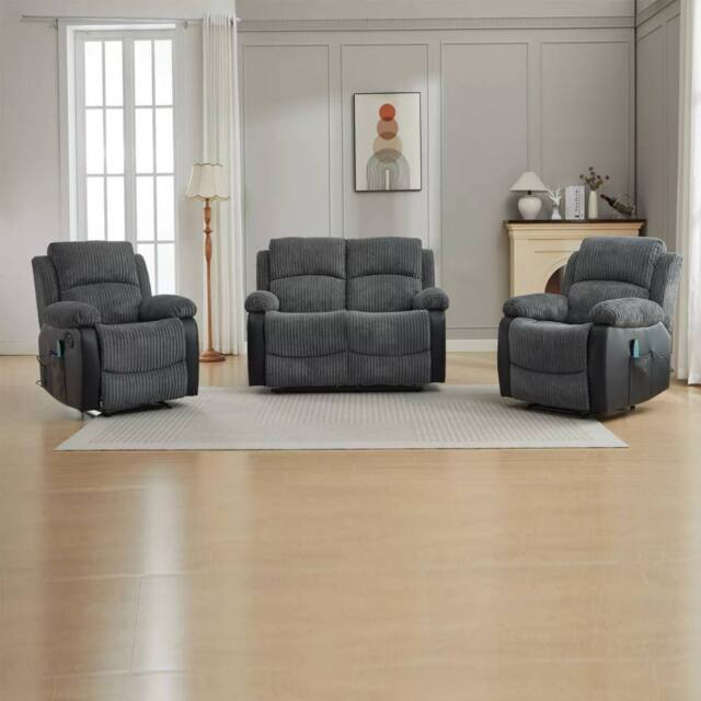 FURNITURE ONE Corduroy Fabric Electric Massage Sofa Suit - 2+1+1 Seater Set in Grey - image 1