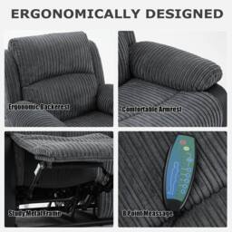 FURNITURE ONE Corduroy Fabric Electric Massage Sofa Suit - 2+1+1 Seater Set in Grey - thumbnail 4