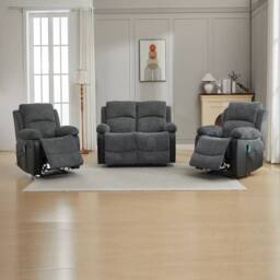 FURNITURE ONE Corduroy Fabric Electric Massage Sofa Suit - 2+1+1 Seater Set in Grey - thumbnail 2