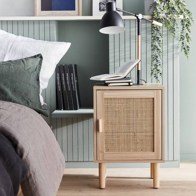 sweeek 1-door Woven Rattan Bedside Table in Light Brown - image 1