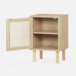 sweeek 1-door Woven Rattan Bedside Table in Light Brown - thumbnail 3