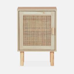 sweeek 1-door Woven Rattan Bedside Table in Light Brown - thumbnail 2