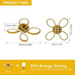 Goeco LED Ceiling Light, 30W, Creative Flower Shape Ceiling Lighting, 3000K in Gold - thumbnail 4