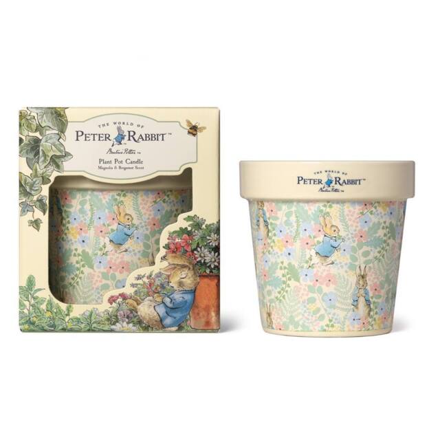 Peter Rabbit White Floral Printed Plant Pot Candle - Magnolia & Bergamot Scent in Off-White - Size: Medium - image 1