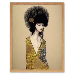 "Artery8 Wall Art Print Golden Geisha Abstract Elegant Painting Art Framed in Light Oak - Size: W12"" x H16""" - thumbnail 1