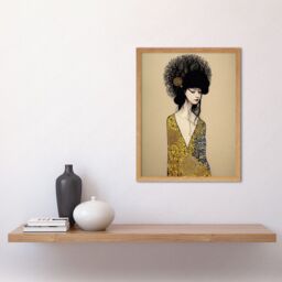 "Artery8 Wall Art Print Golden Geisha Abstract Elegant Painting Art Framed in Light Oak - Size: W12"" x H16""" - thumbnail 2