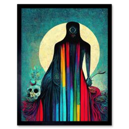 "Artery8 Wall Art Print Death Tarot Card Skull Rainbow Art Framed in Black - Size: W12"" x H16""" - thumbnail 1