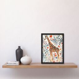 Artery8 Giraffe with Wildflowers Watercolour Folk Art Framed Wall Art - Size: A4 - thumbnail 4