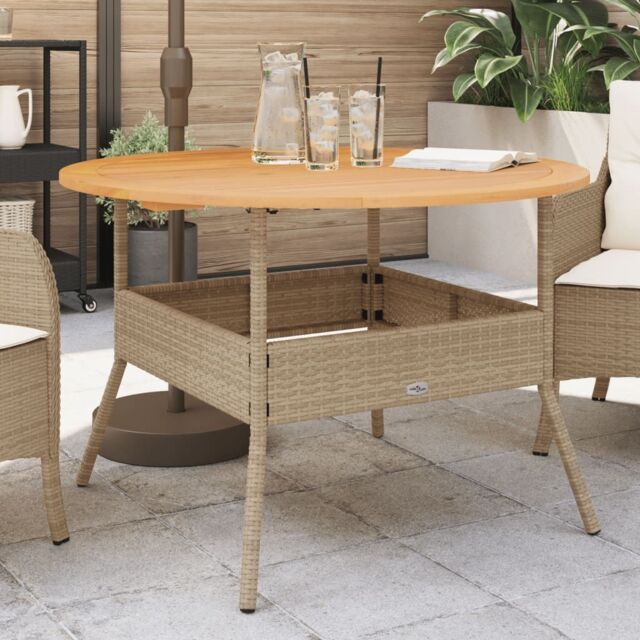 Berkfield Home Garden Table with Acacia Wood Top Beige √ò110x71 cm Poly Rattan - Size: 110x71 cm - image 1