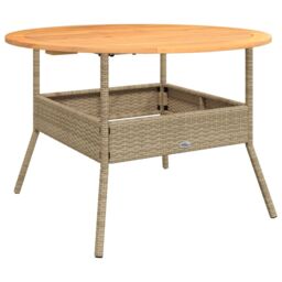Berkfield Home Garden Table with Acacia Wood Top Beige √ò110x71 cm Poly Rattan - Size: 110x71 cm - thumbnail 2