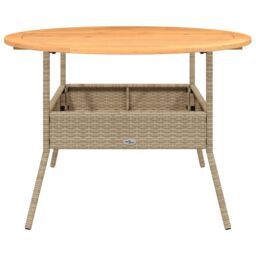 Berkfield Home Garden Table with Acacia Wood Top Beige √ò110x71 cm Poly Rattan - Size: 110x71 cm - thumbnail 5