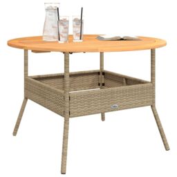 Berkfield Home Garden Table with Acacia Wood Top Beige √ò110x71 cm Poly Rattan - Size: 110x71 cm - thumbnail 4