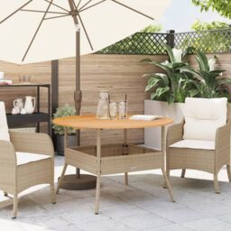 Berkfield Home Garden Table with Acacia Wood Top Beige √ò110x71 cm Poly Rattan - Size: 110x71 cm - thumbnail 3