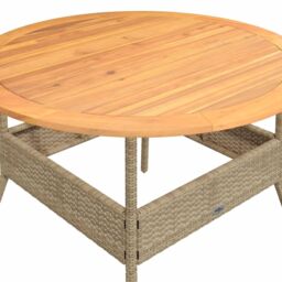 Berkfield Home Garden Table with Acacia Wood Top Beige √ò110x71 cm Poly Rattan - Size: 110x71 cm - thumbnail 9