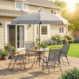 OUTSUNNY Garden Dining Set, Patio Sets with Tempered Glass Table in Dark Grey