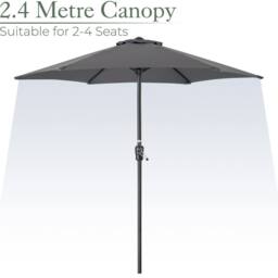 Christow Garden Parasol Umbrella Steel Crank Wind Up Outdoor Sun Shade 2.4m in Grey - thumbnail 3