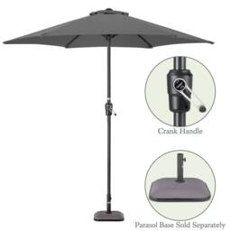 Christow Garden Parasol Umbrella Steel Crank Wind Up Outdoor Sun Shade 2.4m in Grey - thumbnail 6