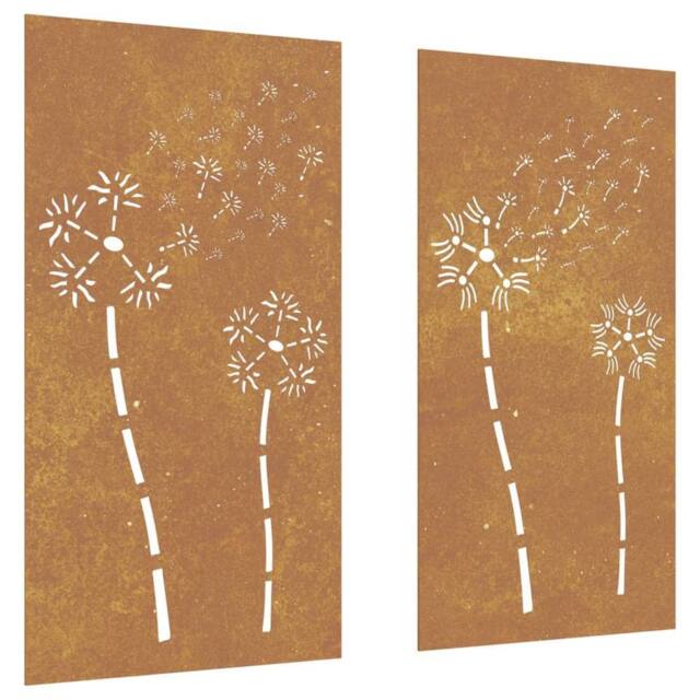 Berkfield Home Garden Wall Decorations 2pcs 105x55cm Corten Steel Flower Design in Brown - Size: 105x55 cm - image 1