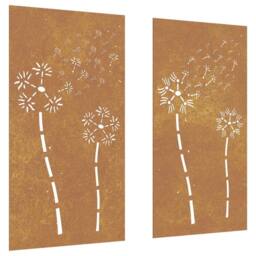 Berkfield Home Garden Wall Decorations 2pcs 105x55cm Corten Steel Flower Design in Brown - Size: 105x55 cm