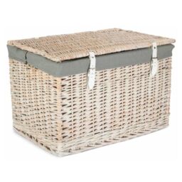 Red Hamper 60cm White Wash Chest Picnic Basket with Grey Cotton Lining - thumbnail 1