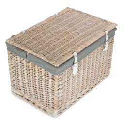 Red Hamper 60cm White Wash Chest Picnic Basket with Grey Cotton Lining - thumbnail 2