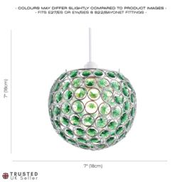 Happy Homewares Round Globe Easy Fit Pendant Shade with Small Acrylic Bead Jewels in Dark Green - thumbnail 7