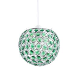 Happy Homewares Round Globe Easy Fit Pendant Shade with Small Acrylic Bead Jewels in Dark Green - thumbnail 2