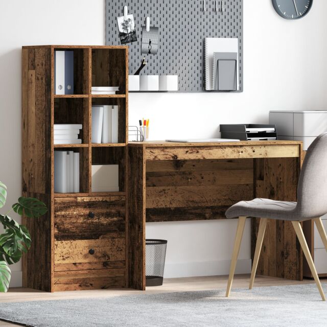 Berkfield Home Desk with Storage Old Wood Engineered Wood in Yellow - image 1