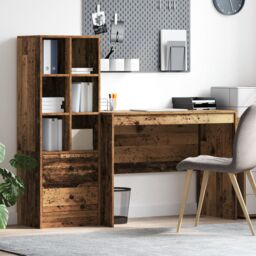 Berkfield Home Desk with Storage Old Wood Engineered Wood in Yellow - thumbnail 1