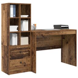 Berkfield Home Desk with Storage Old Wood Engineered Wood in Yellow - thumbnail 3