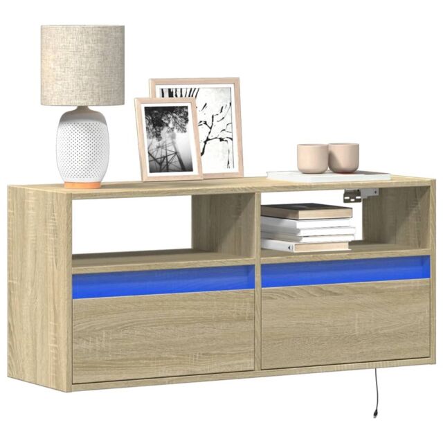 Berkfield Home TV Wall Cabinet with LED Lights Sonoma Oak 100x31x45 cm in Brown - Size: 100 x 31 x 45 cm - image 1
