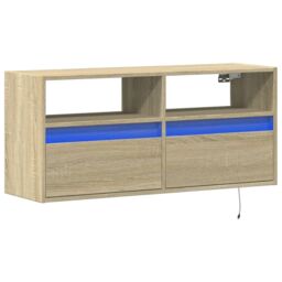 Berkfield Home TV Wall Cabinet with LED Lights Sonoma Oak 100x31x45 cm in Brown - Size: 100 x 31 x 45 cm - thumbnail 3