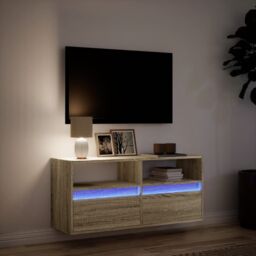 Berkfield Home TV Wall Cabinet with LED Lights Sonoma Oak 100x31x45 cm in Brown - Size: 100 x 31 x 45 cm - thumbnail 5