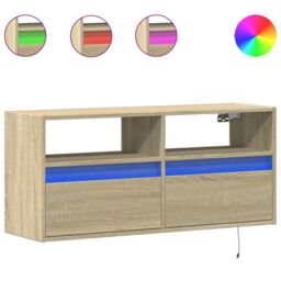 Berkfield Home TV Wall Cabinet with LED Lights Sonoma Oak 100x31x45 cm in Brown - Size: 100 x 31 x 45 cm - thumbnail 2