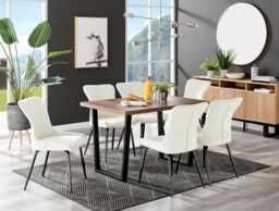 FurnitureboxUK Kylo Large Brown Wood Effect Dining Table & 6 Nora Black Leg Velvet Chairs in Cream