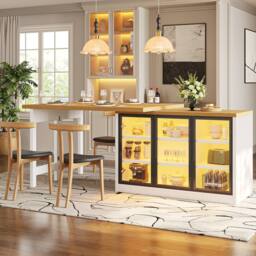 BTM Extendable Sideboard Dining Table LED Glass Cabinet White - thumbnail 3