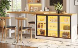 BTM Extendable Sideboard Dining Table LED Glass Cabinet White - thumbnail 6