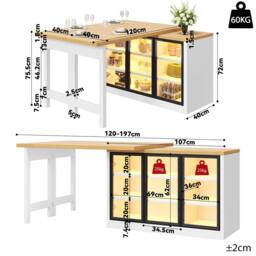 BTM Extendable Sideboard Dining Table LED Glass Cabinet White - thumbnail 8