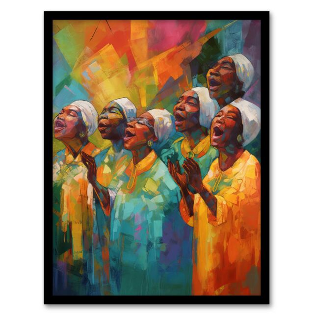 Artery8 Christian Gospel Choir Colourful African Music Artwork Framed Wall Art Print A4 in Black - image 1