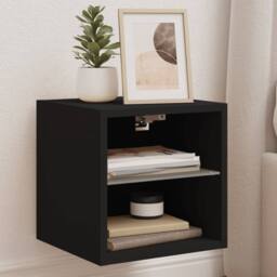 Berkfield Home TV Wall Cabinet with LED Lights Black 30x28.5x30 cm - thumbnail 2