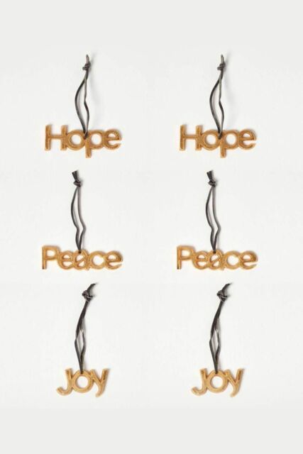 Homescapes Set of 3 Gold Christmas Ornaments Hope Joy Peace - image 1