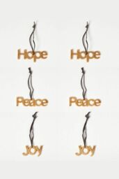 Homescapes Set of 3 Gold Christmas Ornaments Hope Joy Peace - thumbnail 1